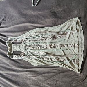 Gray beaded and ribbon tank